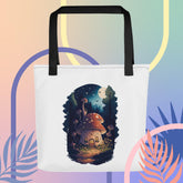 Adorit's Enchanted Mushroom House Black Colored Handles Tote bag | By PhilanthroBit