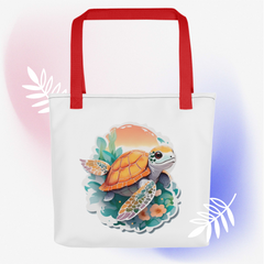 Adorit's 15"x15" Sea Turtle red colored handles Tote bag | By PhilanthroBit