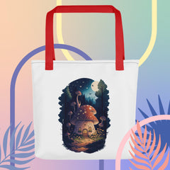 Adorit's Enchanted Mushroom House Red Colored Handles Tote bag | By PhilanthroBit