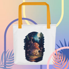 Adorit's Enchanted Mushroom House Yellow Colored Handles Tote bag | By PhilanthroBit