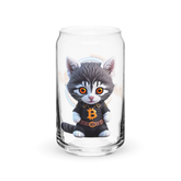 PhilanthroBit's Cool Bitcoin Cat & Logo UV Printed 16oz Can-shaped glass