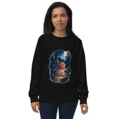 Adorit's Enchanted Mushroom House Unisex organic black sweatshirt - front | By PhilanthroBit