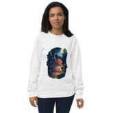 Adorit's Enchanted Mushroom House Unisex organic white sweatshirt - front | By PhilanthroBit