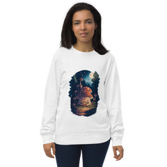 Adorit's Enchanted Mushroom House Unisex organic white sweatshirt - front | By PhilanthroBit