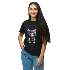 PhilanthroBit's Bitcoin Cat 100% Organic Black Unisex T-Shirt - woman 2