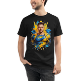 PhilanthroBit's Volodymyr Zelenskyy as Super Hero Depiction - back front | 100% Organic T-Shirt