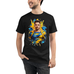 PhilanthroBit's Volodymyr Zelenskyy as Super Hero Depiction - back front | 100% Organic T-Shirt