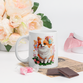 Adorit's Adorable Puppy 11oz White glossy mug with roses | By PhilanthroBit