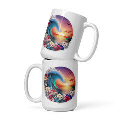 PhilanthroBit's Majestic Ocean Sunset 11oz & 15 oz White glossy mug - woman