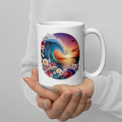 PhilanthroBit's Majestic Ocean Sunset 15 oz White glossy mug - in hand