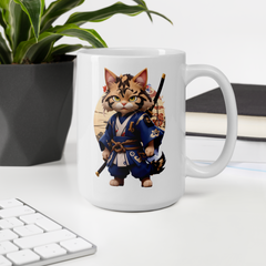 KyoFit Samurai Warrior Cat 15oz White glossy mug | By PhilanthroBit