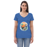 Adorit Sea Turtle Women’s 100% recycled blue heather v-neck t-shirt - front | By PhilanthroBit