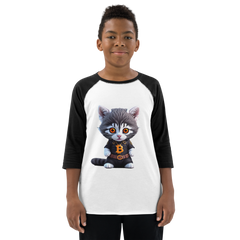 PhilanthroBit's Cool Bitcoin Cat Youth baseball shirt - front