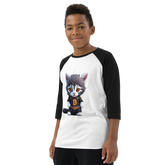 PhilanthroBit's Cool Bitcoin Cat Youth baseball shirt - left front