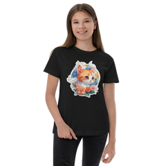 PhilanthroBit's Cute Kitten with Flowers Black Youth jersey t-shirt - front