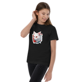 PhilanthroBit's White Kitten Black Youth jersey t-shirt- left front