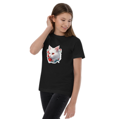 PhilanthroBit's White Kitten Black Youth jersey t-shirt- left front