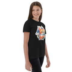 PhilanthroBit's Cute Kitten with Flowers Black Youth jersey t-shirt - right front