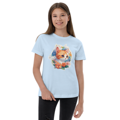 PhilanthroBit's Cute Kitten with Flowers Light Blue Youth jersey t-shirt - front