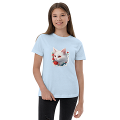 PhilanthroBit's White Kitten light blue Youth jersey t-shirt- front