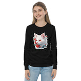 PhilanthroBit's White Kitten Youth black long sleeve tee front