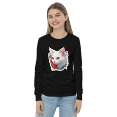 PhilanthroBit's White Kitten Youth black long sleeve tee front