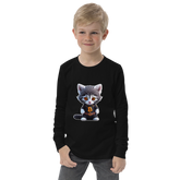 PhilanthroBit's Cool Bitcoin Cat Youth black long sleeve tee shirt