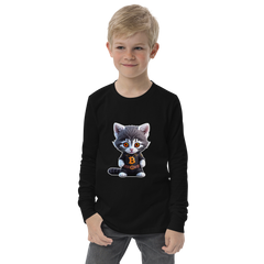 PhilanthroBit's Cool Bitcoin Cat Youth black long sleeve tee shirt