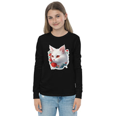 PhilanthroBit's White Kitten Youth black long sleeve tee front 2
