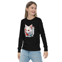 PhilanthroBit's White Kitten Youth black long sleeve tee left front