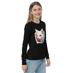 PhilanthroBit's White Kitten Youth black long sleeve tee right front