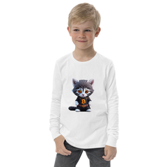 PhilanthroBit's Cool Bitcoin Cat Youth white long sleeve tee shirt