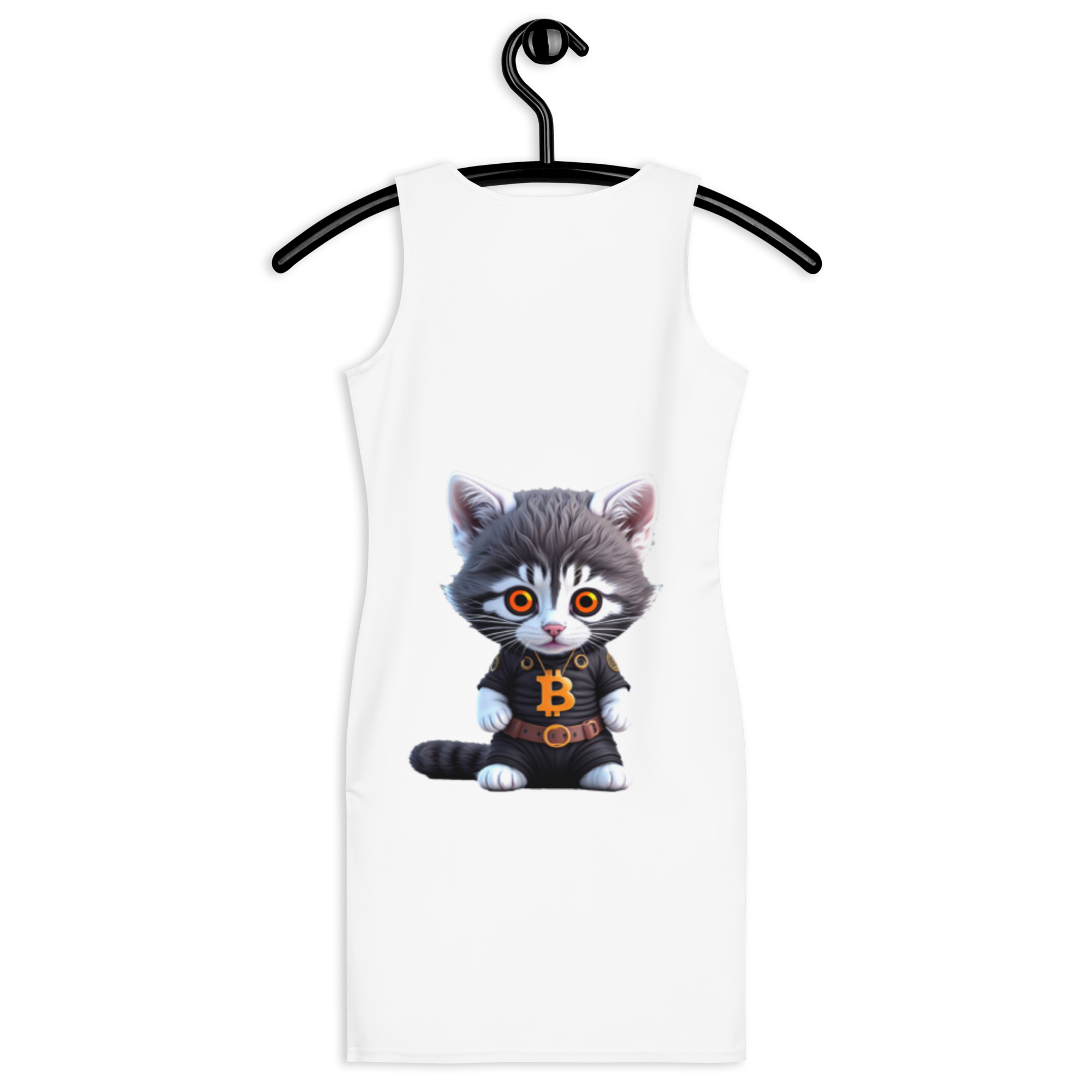 PhilanthroBit's Cool Bitcoin Cat Sublimation Cut & Sew Dress - back on hanger