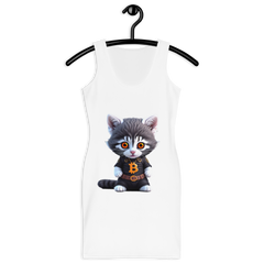 PhilanthroBit's Cool Bitcoin Cat Sublimation Cut & Sew Dress - front on hanger