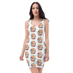 PhilanthroBit's Adorable Kitten with Flowers Pattern Sublimation Cut & Sew Dress - front