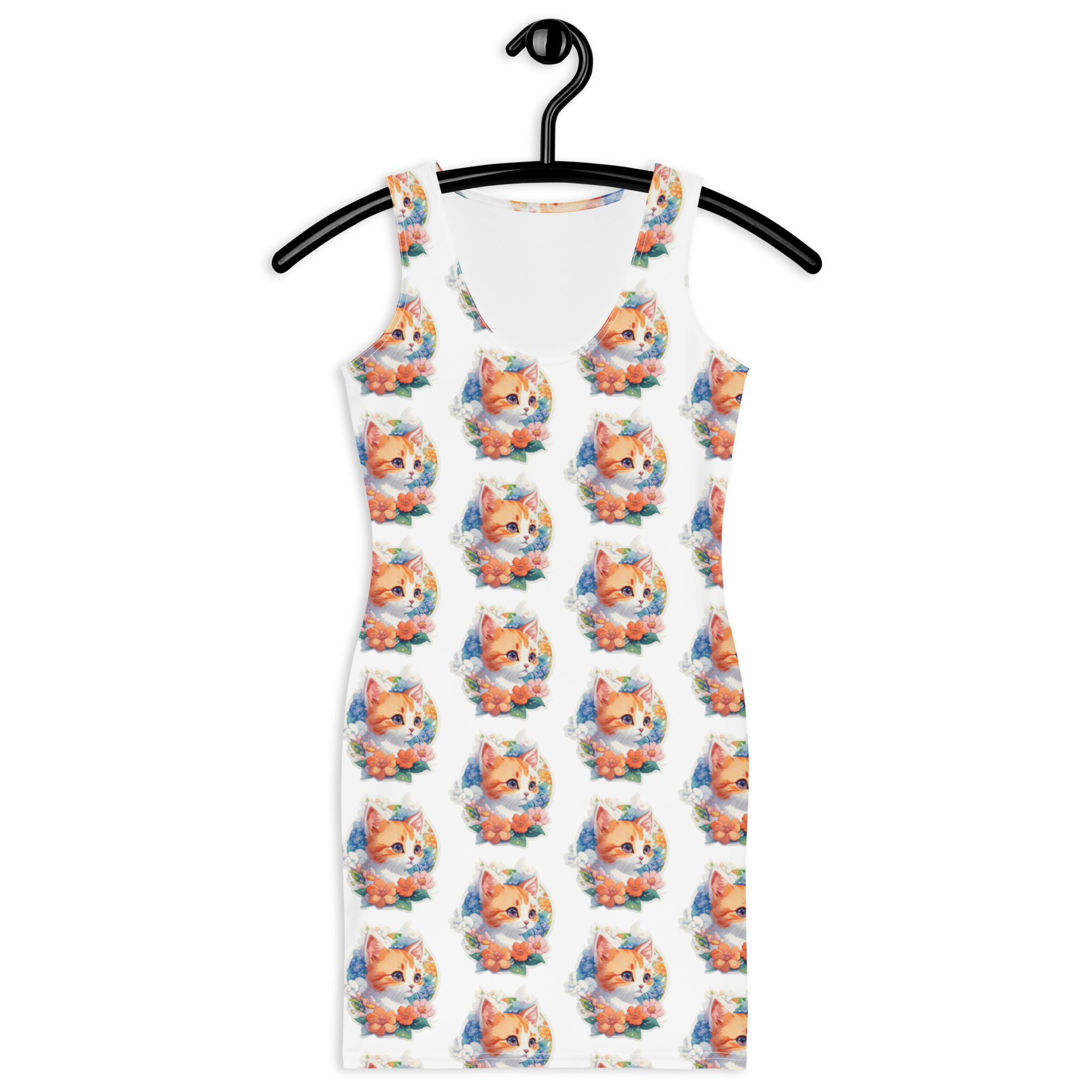 PhilanthroBit's Adorable Kitten with Flowers Pattern Sublimation Cut & Sew Dress - front