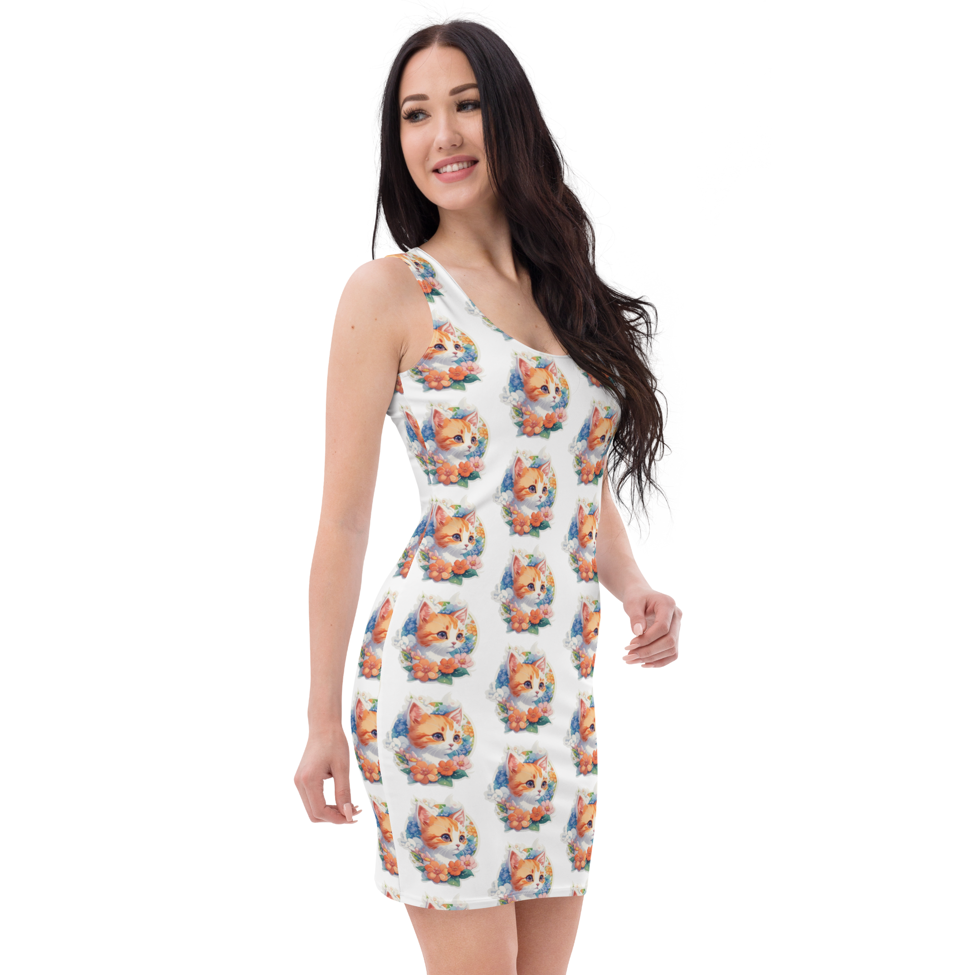 PhilanthroBit's Adorable Kitten with Flowers Pattern Sublimation Cut & Sew Dress - right front