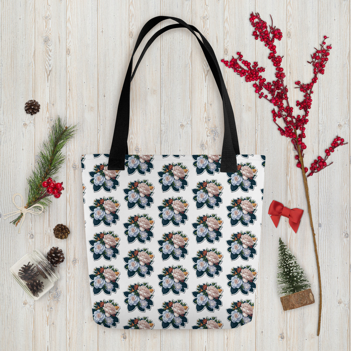 Adorit's Gardenias Bouquet Floral Pattern 15"x15" Tote bag | By PhilanthroBit