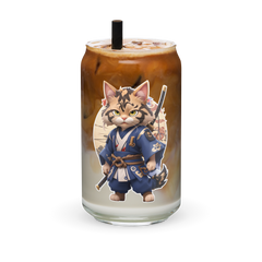 PhilanthroBit's Samurai Warrior Cat UV Printed 16oz Can-shaped glass - filled with icecream float