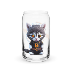 PhilanthroBit's Cool Bitcoin Cat & Logo UV Printed 16oz Can-shaped glass