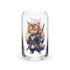 PhilanthroBit's Samurai Warrior Cat UV Printed 16oz Can-shaped glass - empty glass