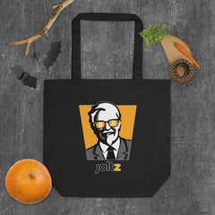 Joltz Rewards Eco Tote Bag - oyster color with vegetables | Colonel with Bitcoin Sunglasses | By PhilanthroBit