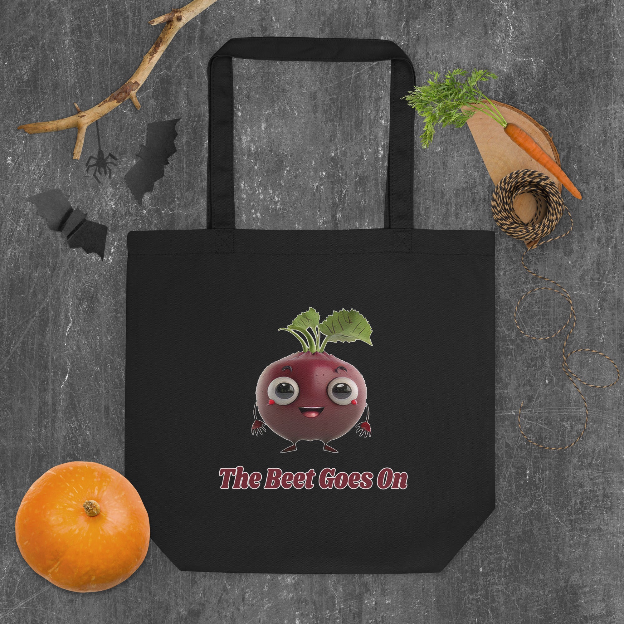 Adorit "The Beet Goes On" Black Eco Tote Bag -  front | By PhilanthroBit