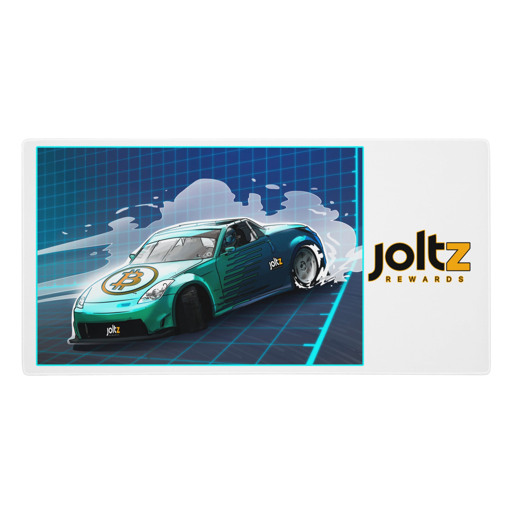 Joltz Rewards Bitcoin Cyan Racecar 36" x 18" Gaming mouse pad | By PhilanthroBit