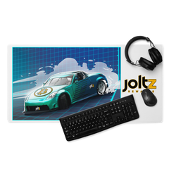 Joltz Rewards Bitcoin Cyan Racecar 36" x 18" Gaming mouse pad with keyboard & mouse | By PhilanthroBit