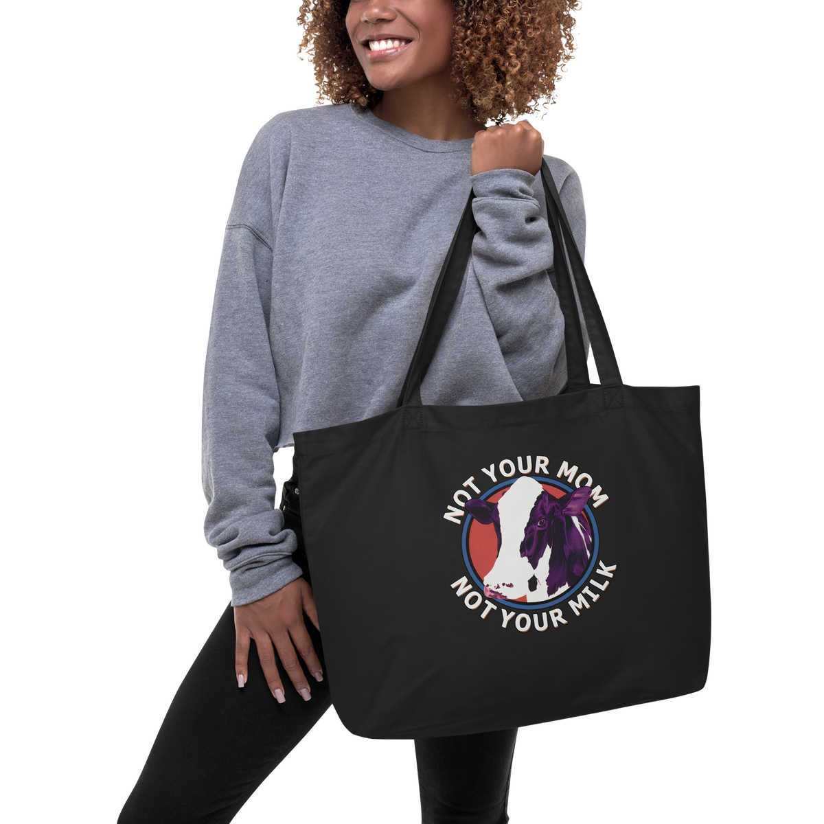 Adorit "Not your Mom, not your Milk" Large black organic tote bag | By PhilanthroBit