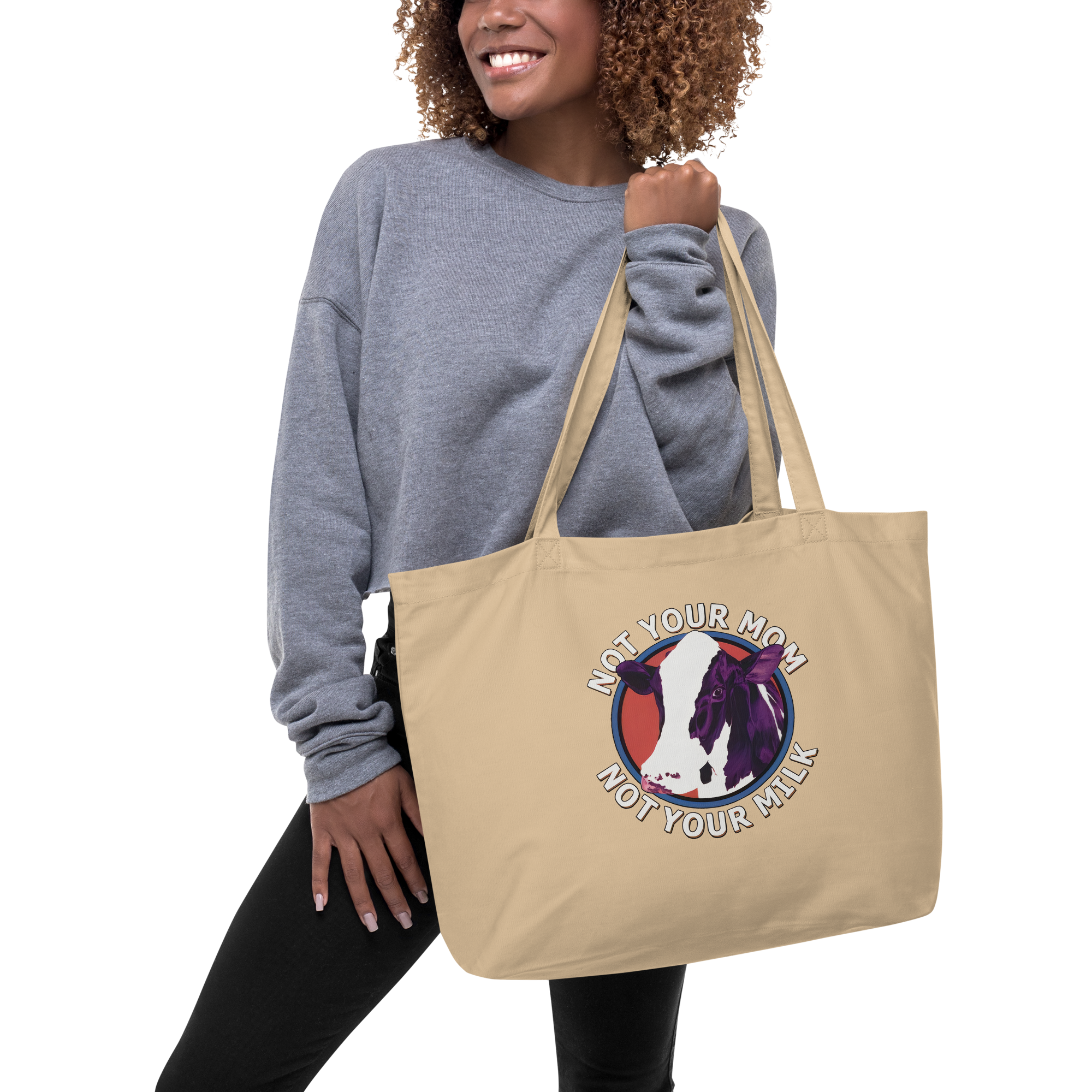 Adorit "Not your Mom, not your Milk" Large oyster tan organic tote bag | By PhilanthroBit