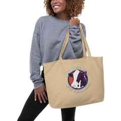 Adorit "Not your Mom, not your Milk" Large oyster tan organic tote bag | By PhilanthroBit