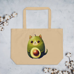 Adorit Avocado-Cat Large 100% Organic Eco Oyster Tan tote bag | By PhilanthroBit