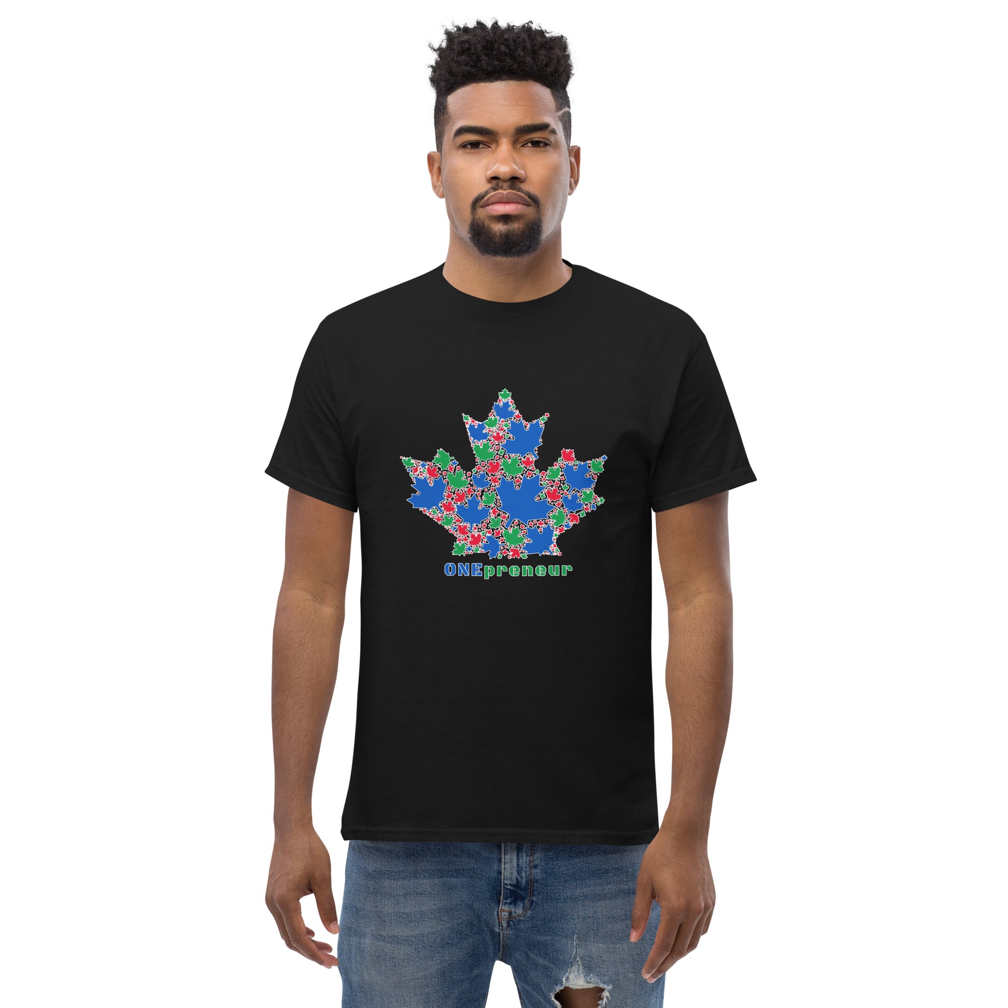 ONEpreneur Men's Black classic tee worn by black man | World Skills, by PhilanthroBit